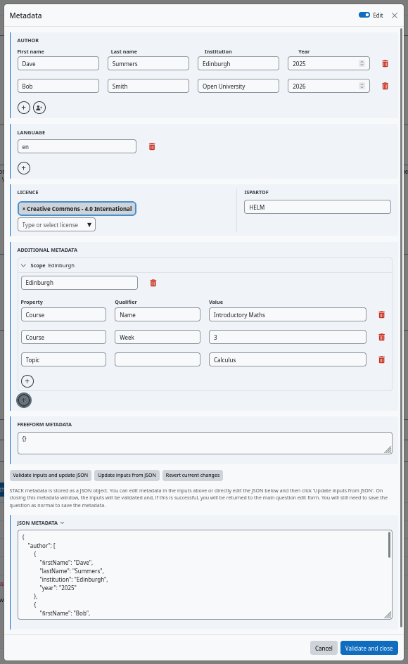 Metadata popup in action